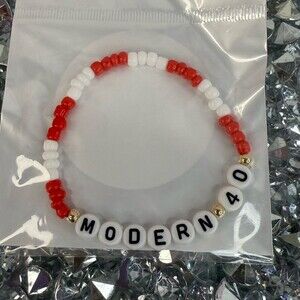 Bracelet beaded bday birthday Modern 40 Beaded Bracelet in Red and White